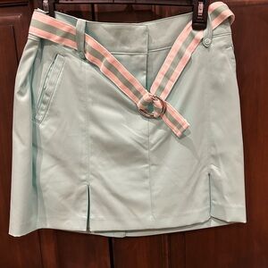 Izod Mint Green Mini Skirt with Striped Belt and Built-in Shorts